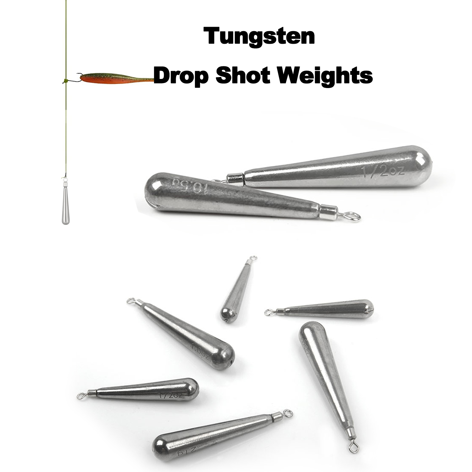 Tungsten Sinkers - Wolfram Drop Shot Gewichte 3,5g/5,3g/7g/8,8g/10,5g/14g Wolfram