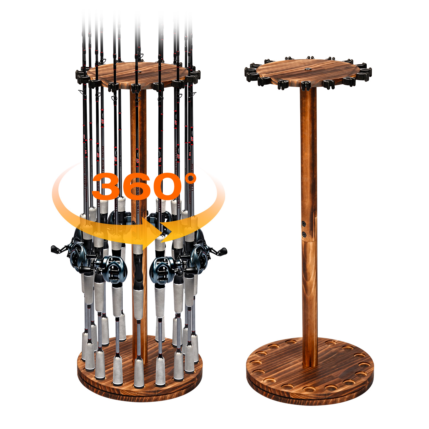 Carbon Fishing Rod - Runder Angelrutenhalter aus Karbonisiertem Holz, Drehbarer