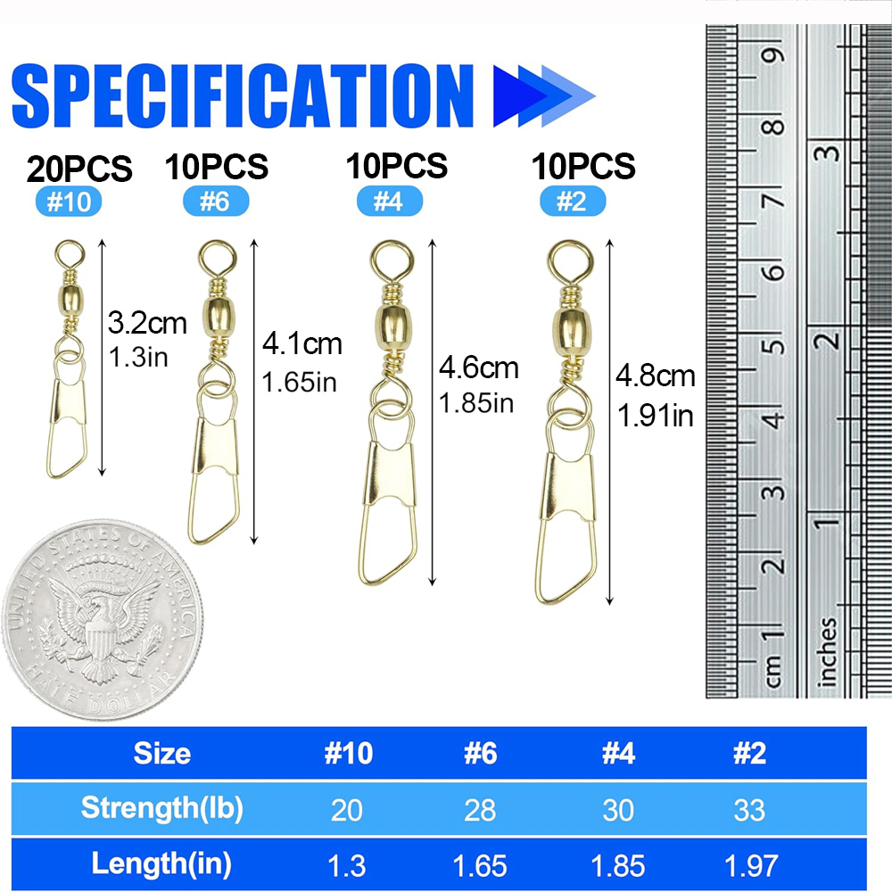 50Pcs Gold Angeln Barrel Wirbe – Fishing Equipment Shop Bewertung und Preis